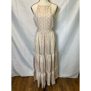 FHQ Collection Geometric High Square Neck Cut Out Maxi Dress Boho Size Small